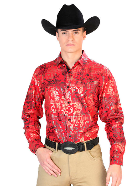Camisa Vaquera de Hombre El Señor de los Cielos WH7-200 Manga Larga Casual en 97% Poliéster 3% Spandex Color Vino 43796