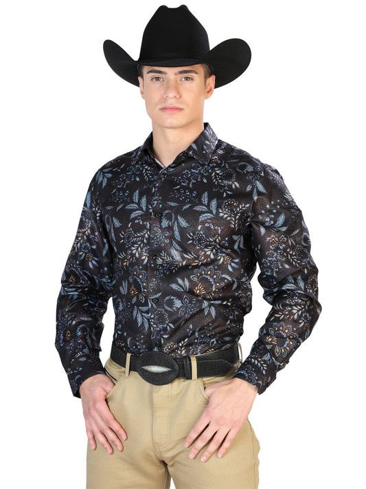 Camisa Vaquera de Hombre El Señor de los Cielos WH7-066 Manga Larga Casual en 100% Poliéster Color Café 43799