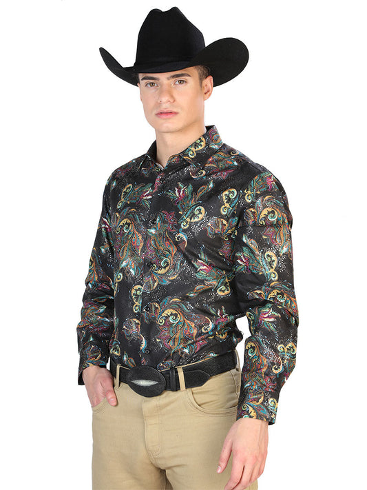 Camisa Vaquera de Hombre El Señor de los Cielos Manga Larga Casual en 100% Poliéster Color Negro/Multicolor 43800