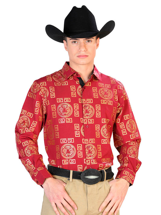 Camisa Vaquera de Hombre El Señor de los Cielos WH7-309 Manga Larga Casual en 97% Poliéster 3% Spandex Color Vino 43801