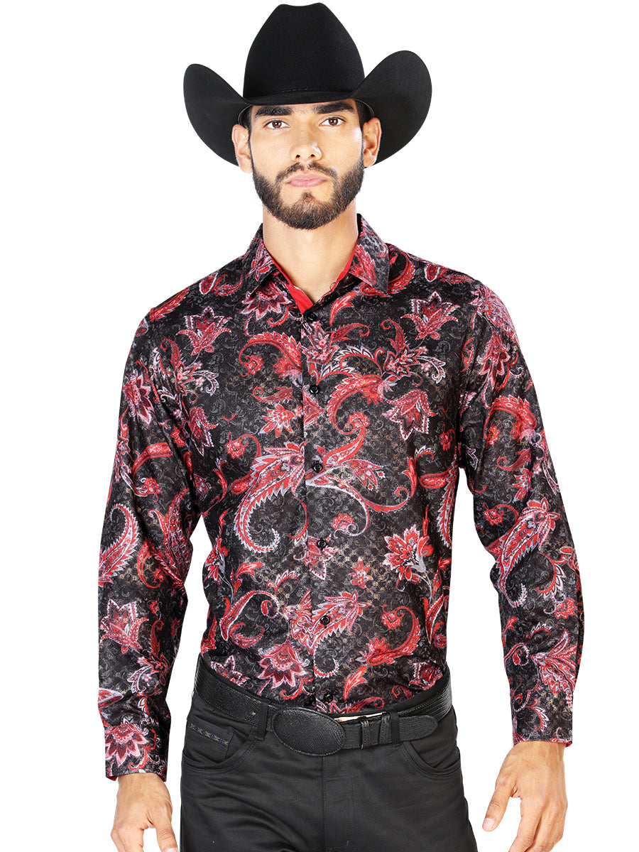Camisa Manga Larga Negro Rojo Casual Manga Larga
