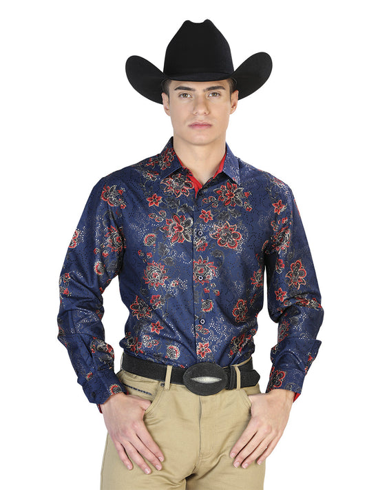 Camisa Vaquera de Hombre El Señor de los Cielos Manga Larga Casual en 100% Poliéster Color Azul Marino 43808