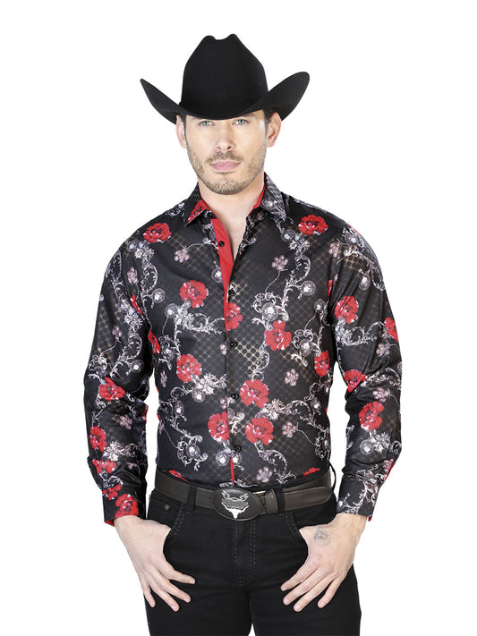 Camisa Vaquera de Hombre El Señor de los Cielos Manga Larga Casual en 100% Poliéster Color Negro 43809