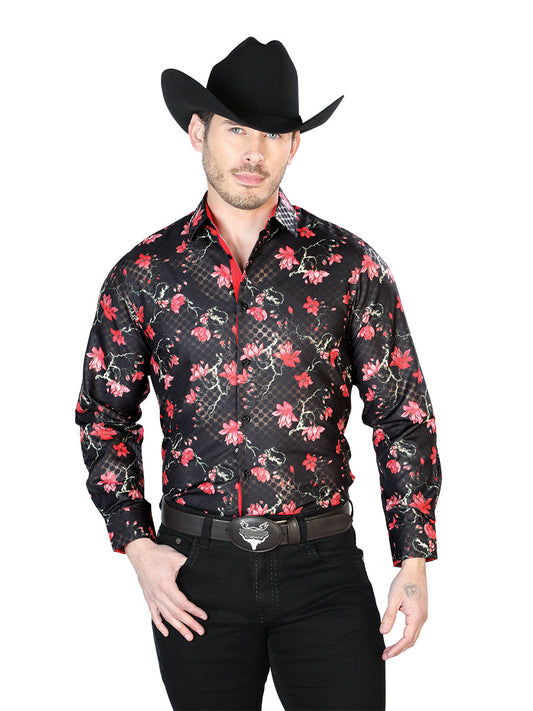 Camisa Vaquera de Hombre El Señor de los Cielos WH7-035 Manga Larga Casual en 100% Poliéster Color Negro 43810