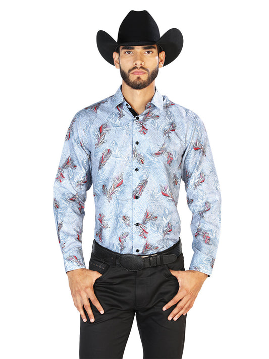 Camisa Vaquera de Hombre El Señor de los Cielos Manga Larga Casual en 100% Poliéster Color Gris 43815