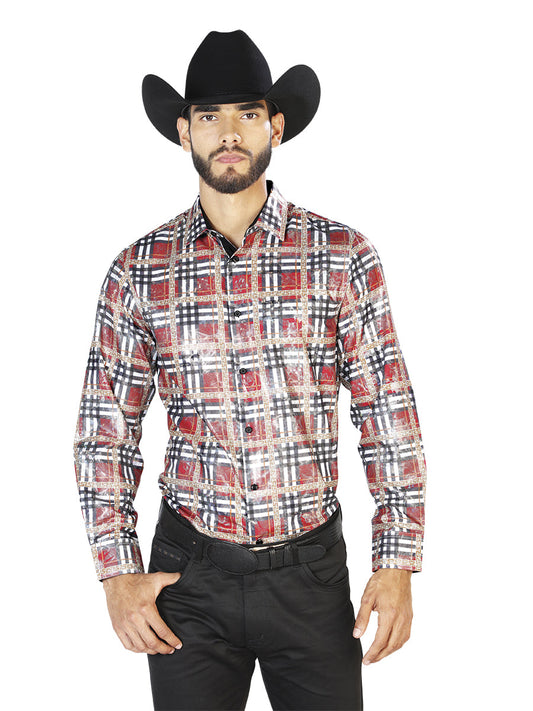 Camisa Vaquera de Hombre El Señor de los Cielos Manga Larga Casual en 100% Poliéster Color Rojo 43816