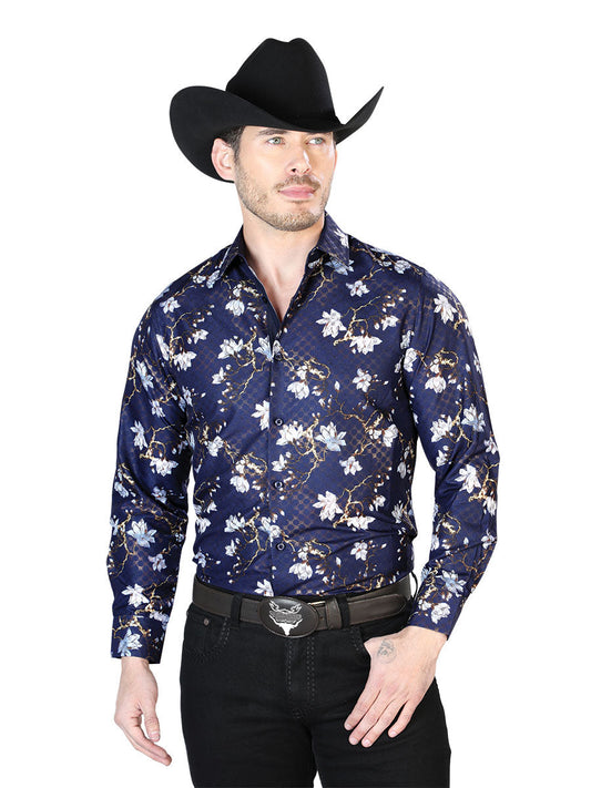 Camisa Vaquera de Hombre El Señor de los Cielos Manga Larga Casual en 100% Poliéster Color Azul Marino 43822