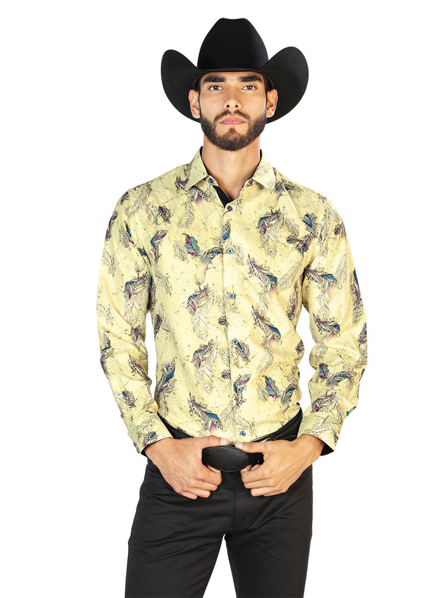 Camisa Manga Larga Amarillo Casual Manga Larga