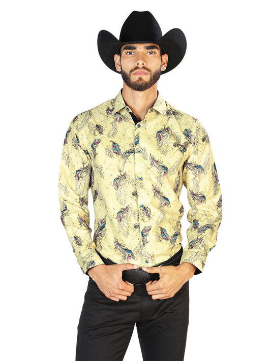 Camisa Vaquera de Hombre El Señor de los Cielos Manga Larga Casual en 100% Poliéster Color Gris/Azul 43824