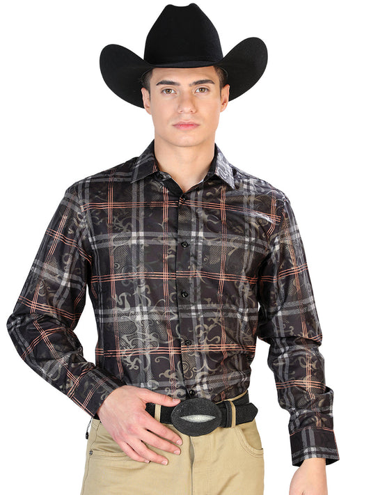 Camisa Vaquera de Hombre El Señor de los Cielos WH7-142 Manga Larga Casual en 100% Poliéster Color Negro 43825