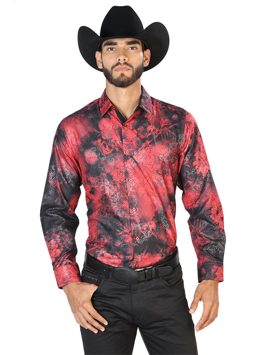 Camisa Vaquera de Hombre El Señor de los Cielos Manga Larga Casual en 100% Poliéster Color Rojo 43828