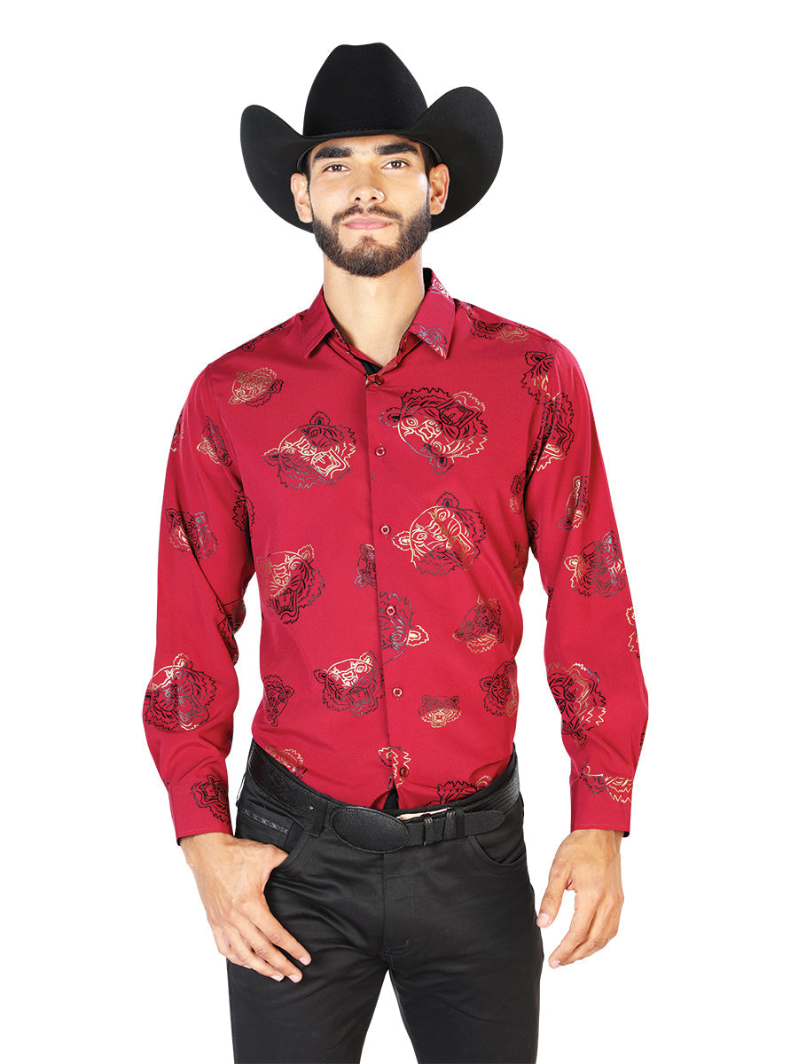 Camisa Manga Larga Rojo Casual Manga Larga