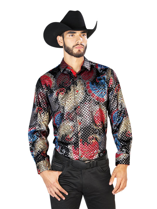 Camisa Vaquera de Hombre El Señor de los Cielos Manga Larga Casual en 97% Poliéster 3% Spandex Color Negro 43836