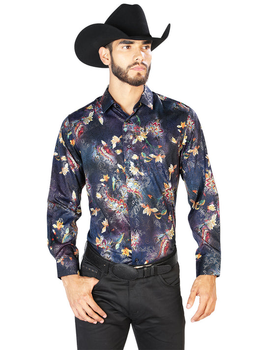 Camisa Vaquera de Hombre El Señor de los Cielos Manga Larga Casual en 97% Poliéster 3% Spandex Color Negro 43841
