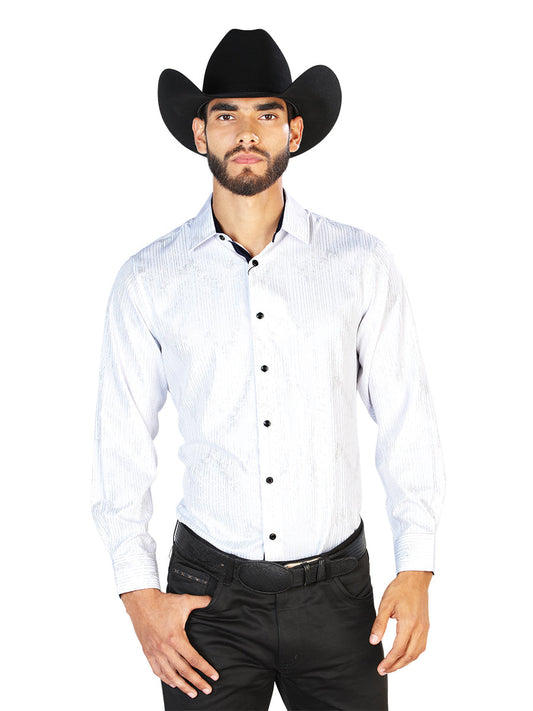 Camisa Vaquera de Hombre El Señor de los Cielos WH7-201 Manga Larga Casual en 97% Poliéster 3% Spandex Color Blanco 43842