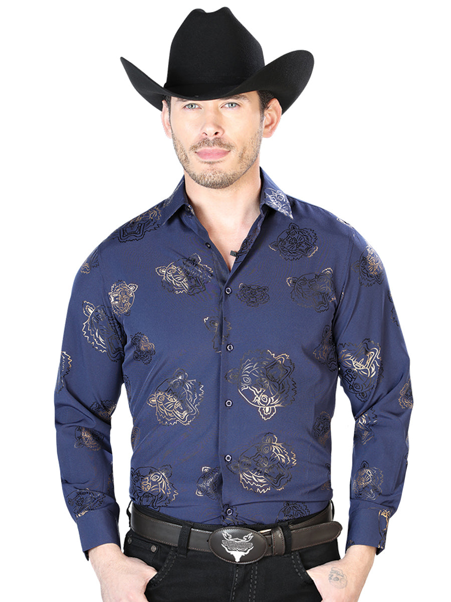 Camisa Manga Larga Azul Marino Casual Manga Larga