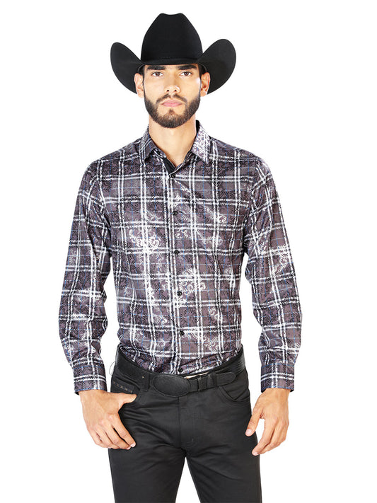 Camisa Vaquera de Hombre El Señor de los Cielos Manga Larga Casual en 97% Poliéster 3% Spandex Color Negro 43848