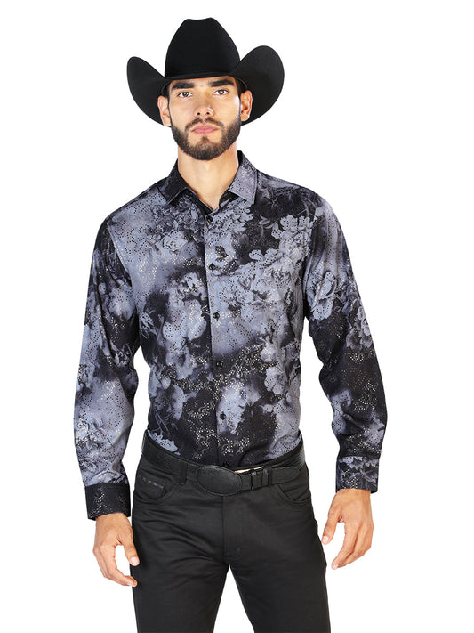 Camisa Vaquera de Hombre El Señor de los Cielos Manga Larga Casual en 97% Poliéster 3% Spandex Color Negro 43849