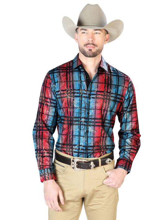 Camisa Vaquera de Hombre El Señor de los Cielos Manga Larga Casual en 97% Poliéster 3% Spandex Color Azul 43851