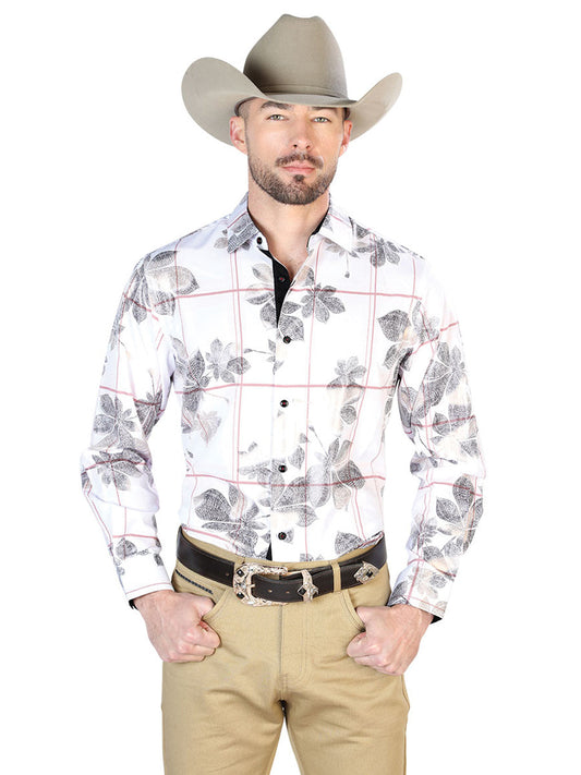 Camisa Vaquera de Hombre El Señor de los Cielos WH7-202 Manga Larga Casual en 97% Poliéster 3% Spandex Color Blanco 43854