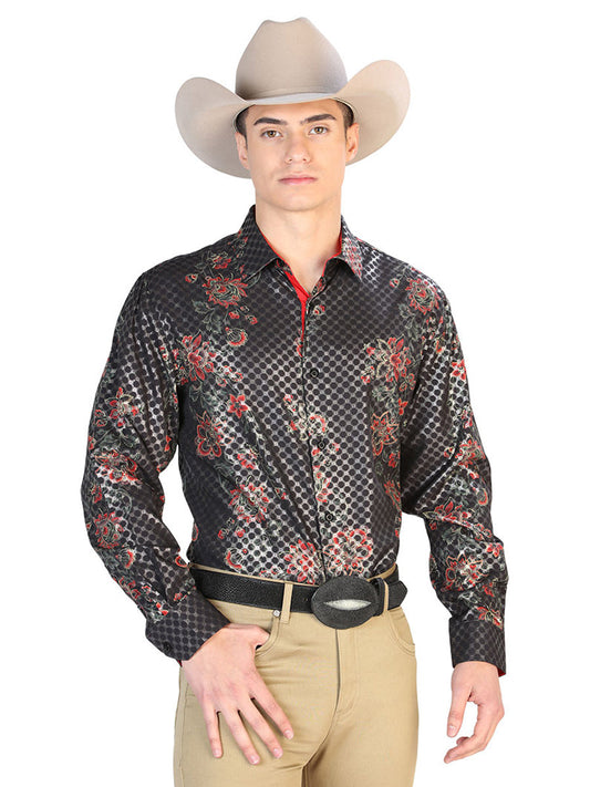 Camisa Vaquera de Hombre El Señor de los Cielos Manga Larga Casual en 97% Poliéster 3% Spandex Color Negro/Multicolor 43857