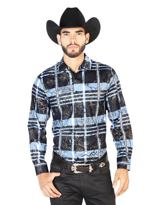 Camisa Vaquera de Hombre El Señor de los Cielos WH7-137 Manga Larga Casual en 97% Poliéster 3% Spandex Color Negro 43864