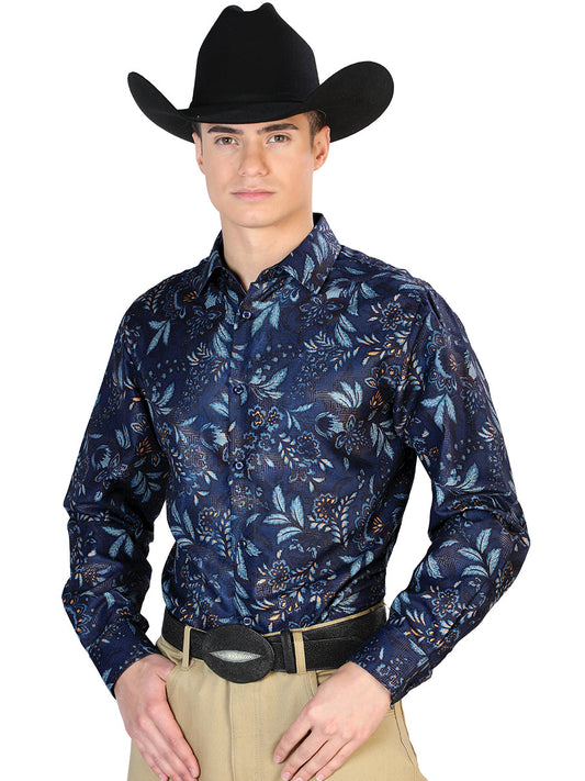 Camisa Vaquera de Hombre El Señor de los Cielos Manga Larga Casual en 97% Poliéster 3% Spandex Color Negro/Multicolor 43870