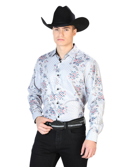 Camisa Vaquera de Hombre El Señor de los Cielos Manga Larga Casual en 97% Poliéster 3% Spandex Color Blanco 43872