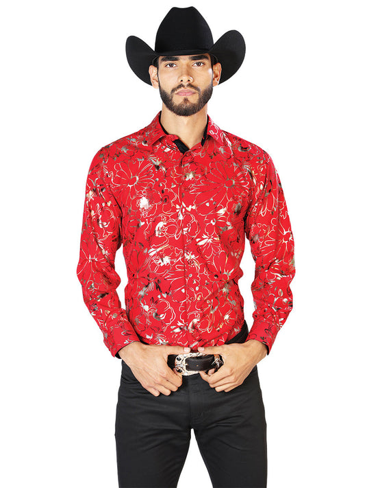 Camisa Vaquera de Hombre El Señor de los Cielos WH7-208 Manga Larga Casual en 97% Poliéster 3% Spandex Color Vino 43877