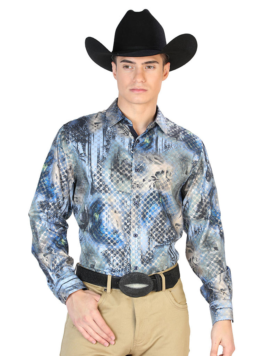 Camisa Manga Larga Negro Azul Casual Manga Larga