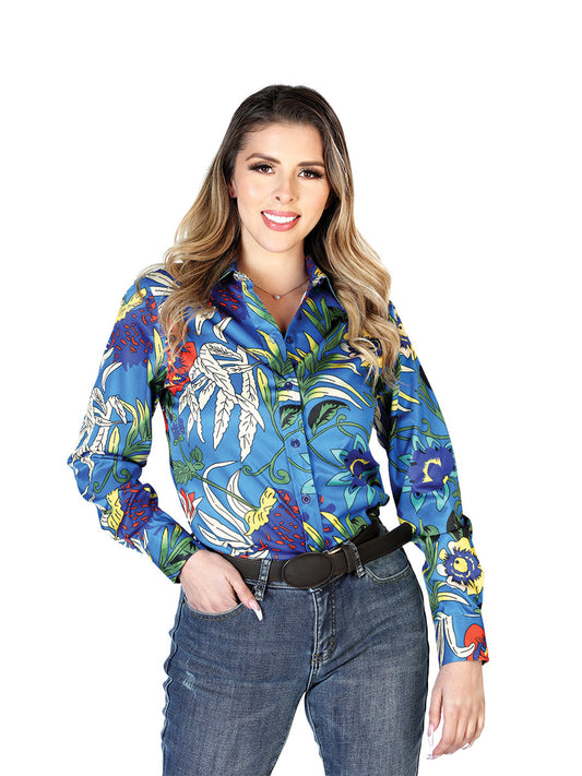 Camisa Vaquera de Mujer El Señor de los Cielos Manga Larga en 97% Poliéster 3% Lycra Color Azul 43895
