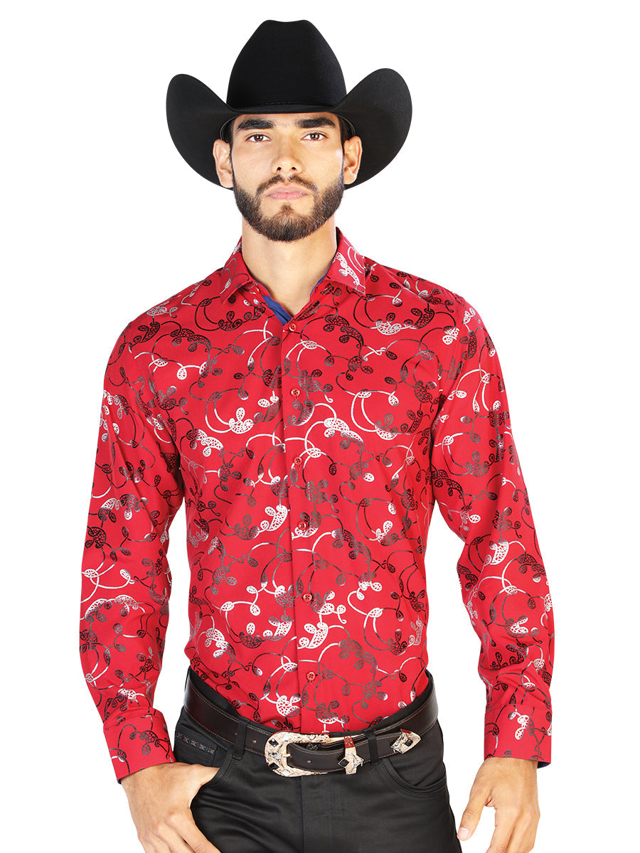 Camisa Manga Larga Casual L/Manga Centenario 95% 5% Rojo/Plata