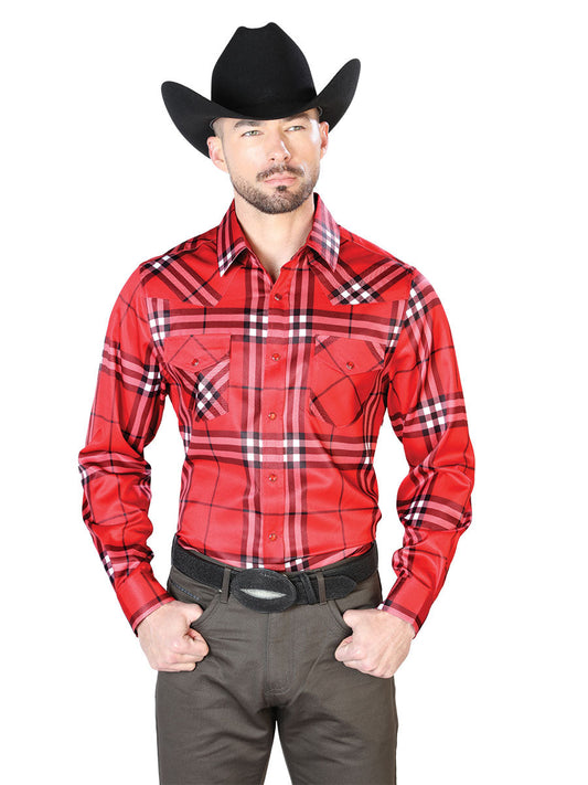 Camisa Vaquera de Hombre El Señor de los Cielos Manga Larga Casual en 97% Poliéster 3% Lycra Color Rojo 43925