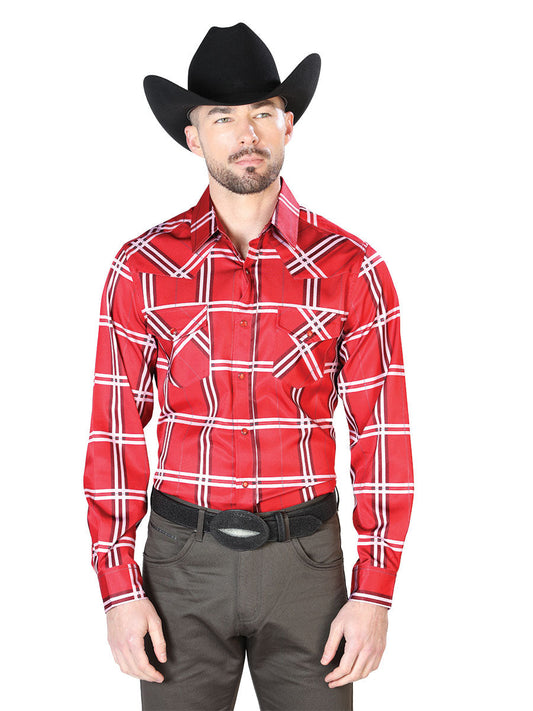 Camisa Vaquera de Hombre El Señor de los Cielos Manga Larga Casual en 97% Poliéster 3% Lycra Color Rojo 43928