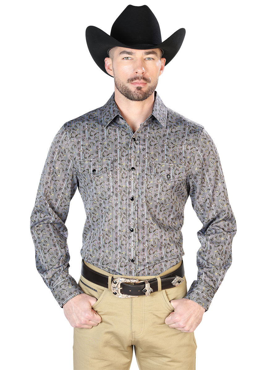 Camisa Manga Larga Gris Casual Manga Larga
