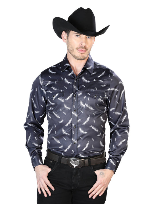 Camisa Vaquera de Hombre El Señor de los Cielos Manga Larga Casual en 97% Poliéster 3% Lycra Color Negro 43934
