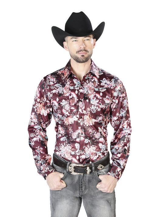 Camisa Vaquera de Hombre El Señor de los Cielos Manga Larga Casual en 97% Poliéster 3% Lycra Color Café/Beige 43936