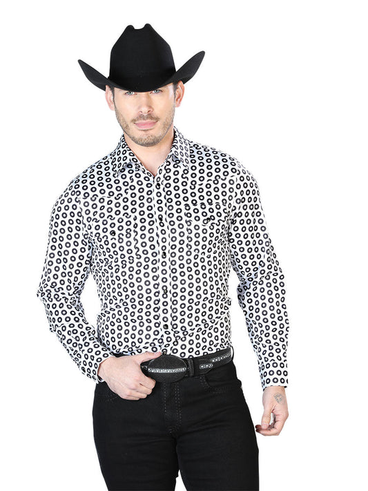 Camisa Vaquera de Hombre El Señor de los Cielos Manga Larga Casual en 97% Poliéster 3% Lycra Color Café/Beige 43938