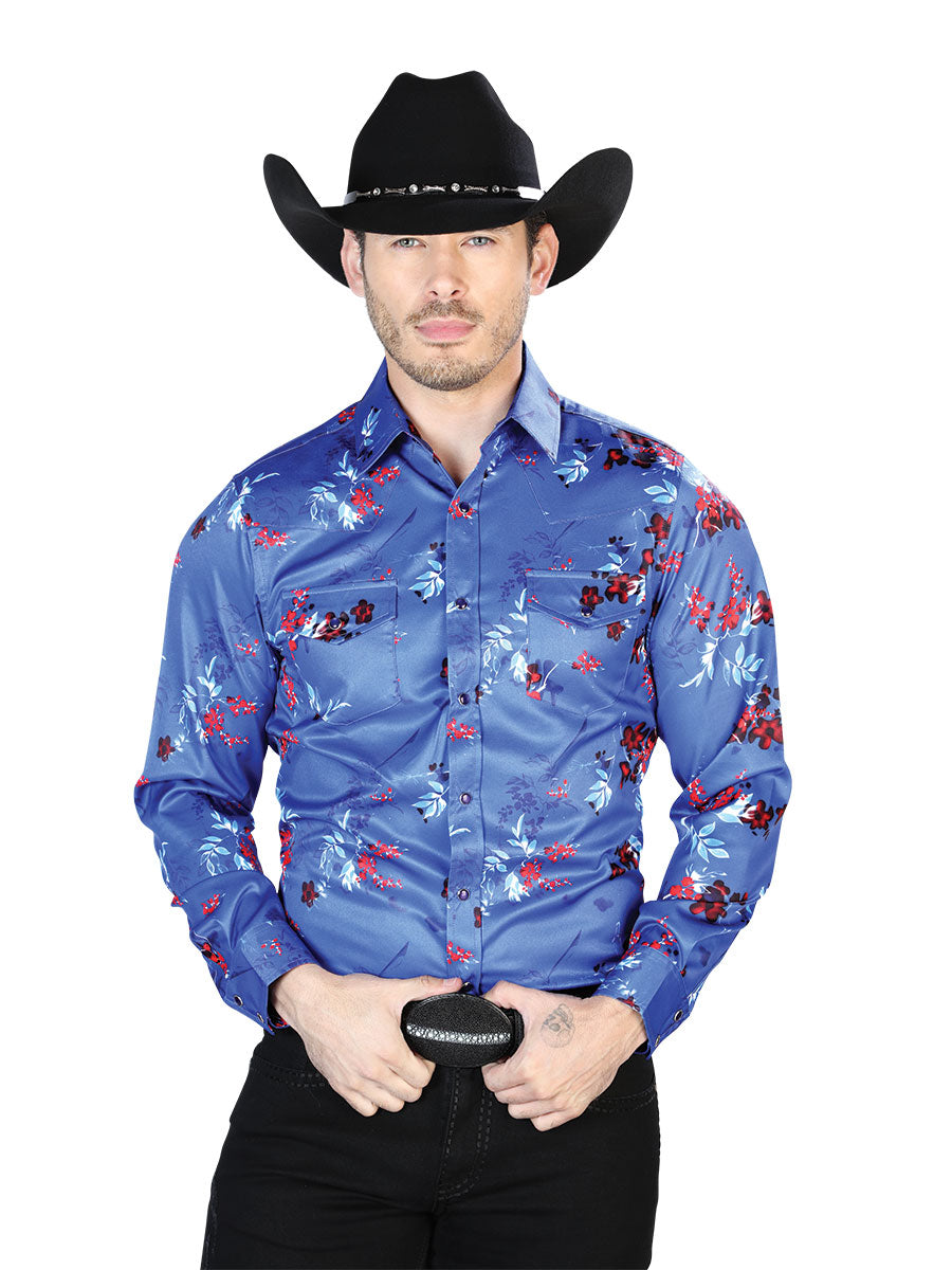 Camisa Manga Larga Azul Casual Manga Larga