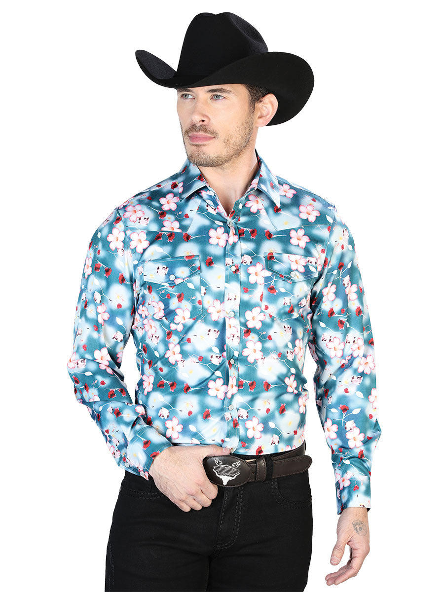 Camisa Manga Larga Aqua Flowers Casual Manga Larga