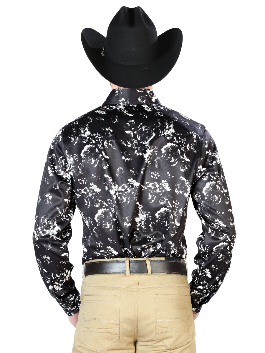 Camisa Manga Larga Negro Y Beige Casual Manga Larga