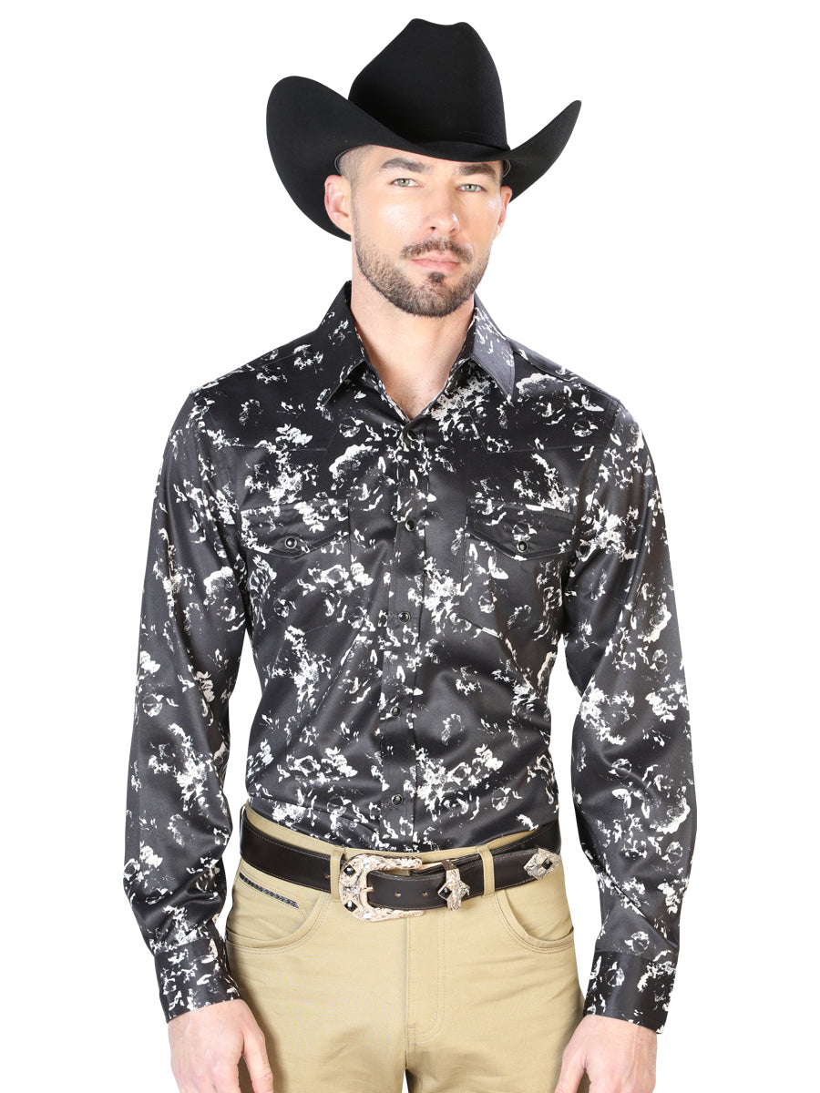 Camisa Manga Larga Negro Y Beige Casual Manga Larga