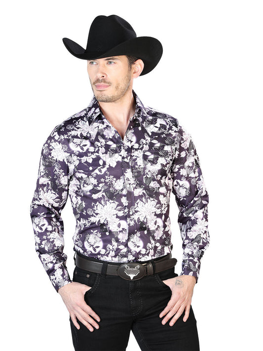 Camisa Vaquera de Hombre El Señor de los Cielos Manga Larga Broche Casual en 97% Poliéster 3% Lycra Color Blanco 43948