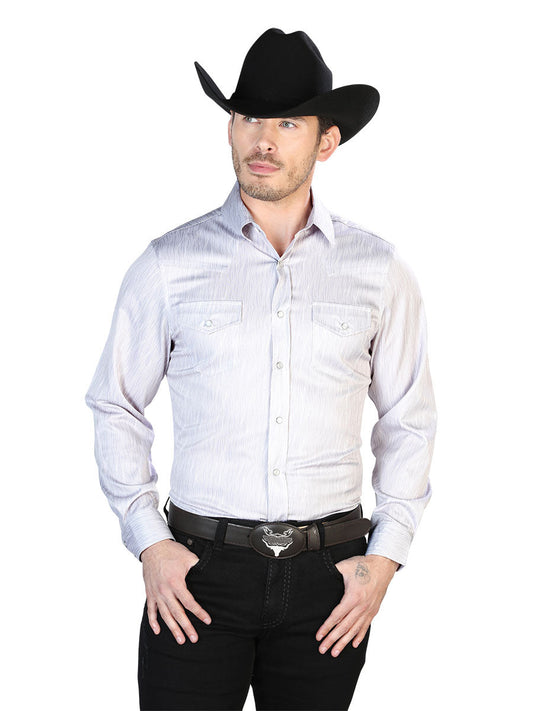 Camisa Vaquera de Hombre El Señor de los Cielos Manga Larga Casual en 97% Poliéster 3% Lycra Color Gris 43949