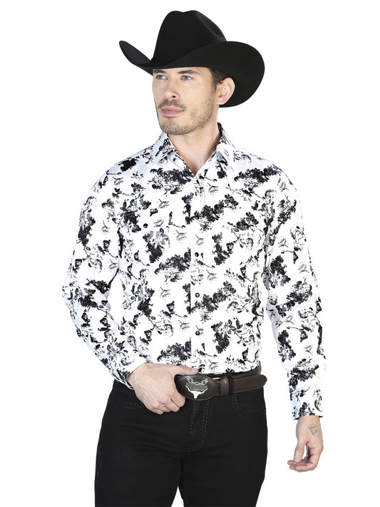 Camisa Vaquera de Hombre El Señor de los Cielos Manga Larga Casual en 97% Poliéster 3% Lycra Color Gris/Negro 43952