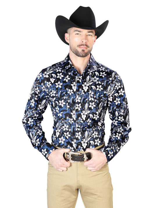 Camisa Vaquera de Hombre El Señor de los Cielos Manga Larga Broche Casual en 97% Poliéster 3% Lycra Color Negro 43954