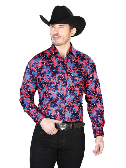 Camisa Vaquera de Hombre El Señor de los Cielos Manga Larga Casual en 97% Poliéster 3% Lycra Color Azul 43956