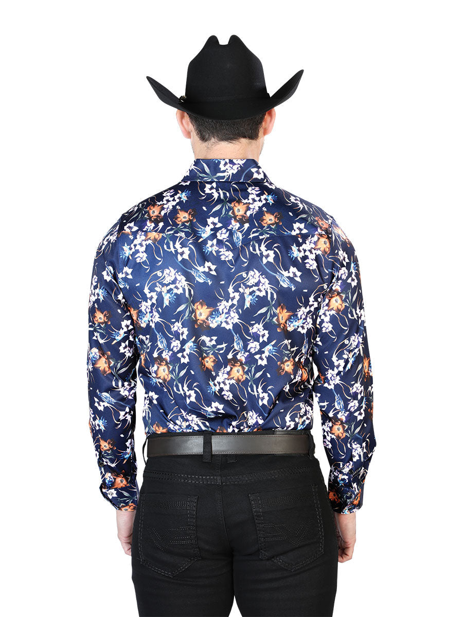 Camisa Manga Larga Azul Flowers Casual Manga Larga