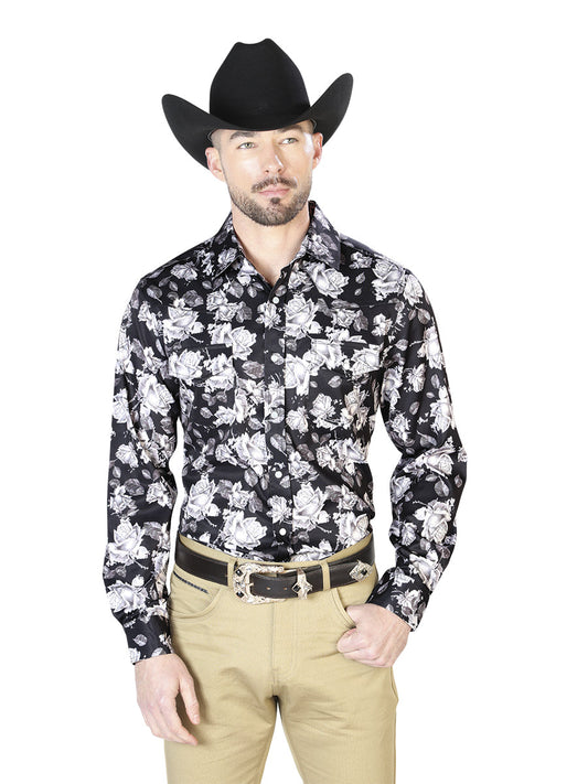 Camisa Vaquera de Hombre El Señor de los Cielos Manga Larga Broche Casual en 97% Poliéster 3% Lycra Color Negro 43960
