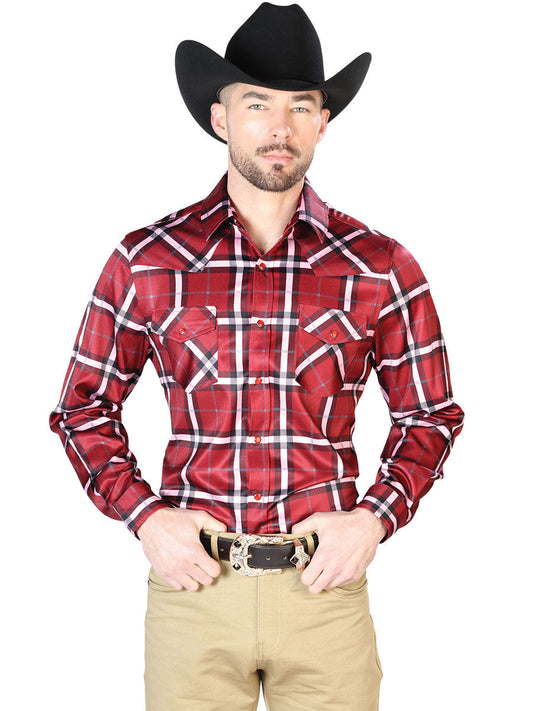 Camisa Vaquera de Hombre El Señor de los Cielos Manga Larga Casual en 97% Poliéster 3% Lycra Color Café/Multicolor 43962